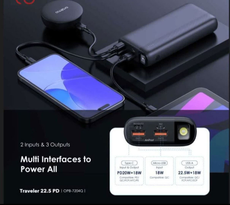 پاوربانک اورایمو مدل Orimo Traveler 22.5W PD با ظرفیت 20000 mAh